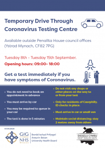 Ty Penallta covid test poster